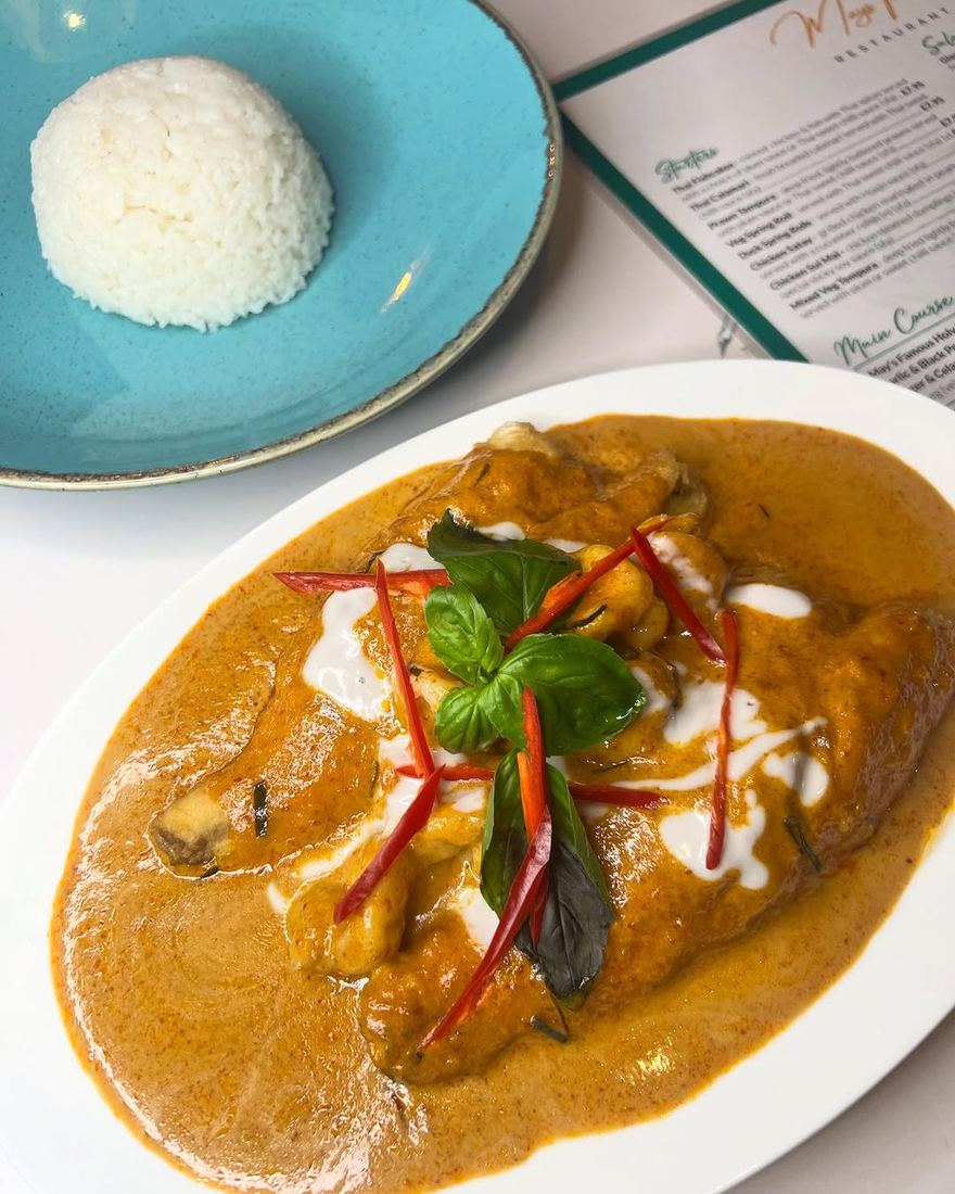 Seabass and prawn panang curry with jasmine rice
